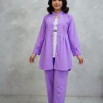 Women’s Lavender Solid Co-Ord Set with Button-Down Top & Pant