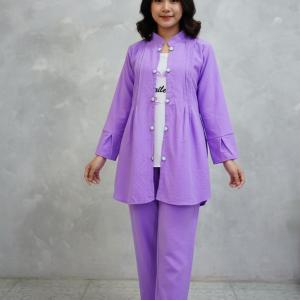 Women’s Lavender Solid Co-Ord Set with Button-Down Top & Pant